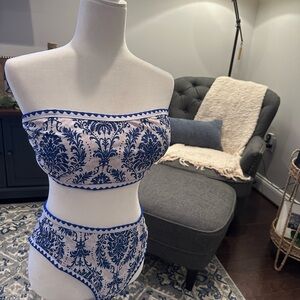 SHEIN Blue and White Bikini Set